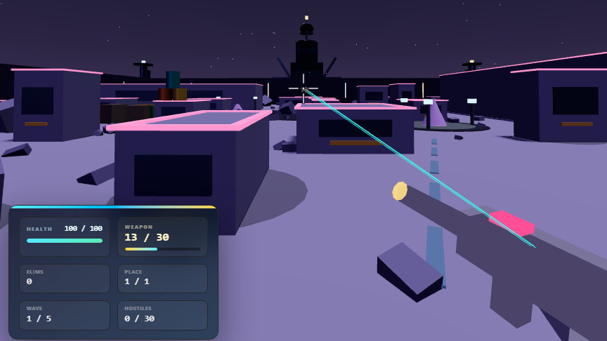 First-person view firing at targets on a rooftop outpost